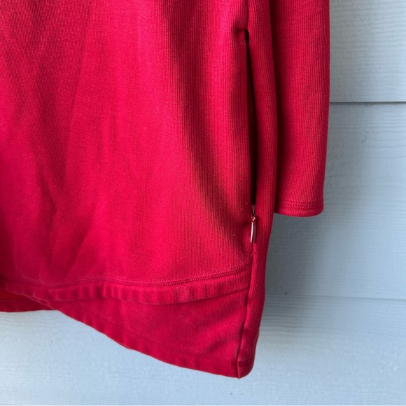 Athleta Cozy Karma Asym Sweatshirt Dress Red Mock Neck Zippered Pullover - Picture 6 of 11